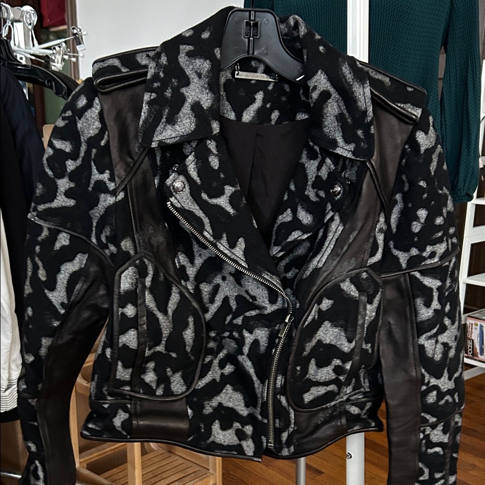 Diane Von Furstenberg Leather Jacket in Black and Gray